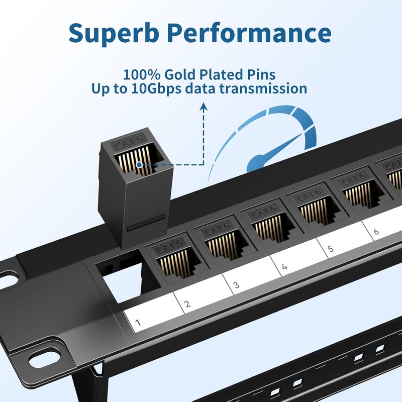 LinkNexa 24 Port Patch Panel, Keystone Patch Panel 24 Port Loaded with RJ45 Couplers Plus 2 Spare, 10G Pass-Through, UTP 19-Inch 1U Ethernet Panel with Removable Back Bar for Cat5, Cat5e, Cat6 Cabling - Image 3